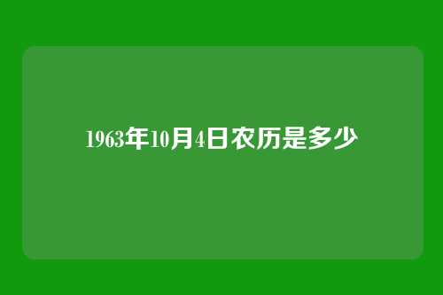 1963年10月4日农历是多少