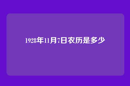 1928年11月7日农历是多少