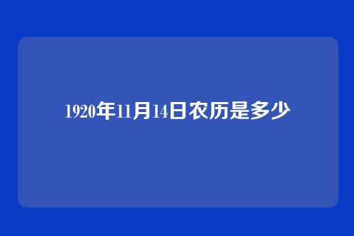 1920年11月14日农历是多少