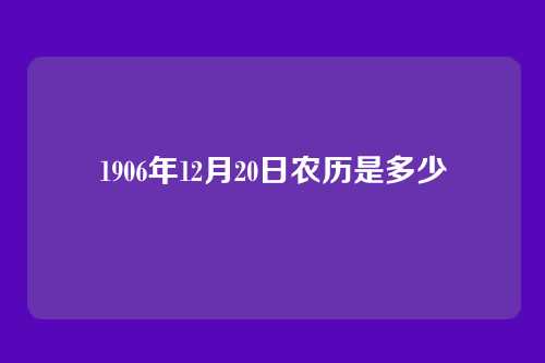 1906年12月20日农历是多少
